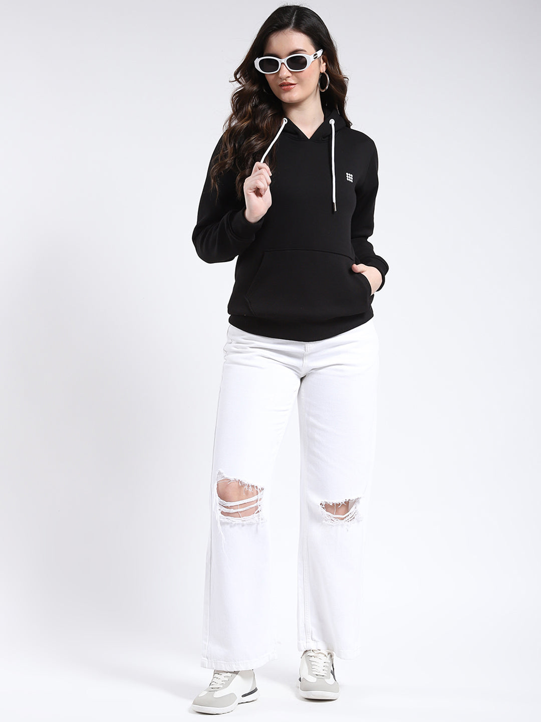 Rock.it Women Black Solid Hooded Full Sleeve Sweatshirt