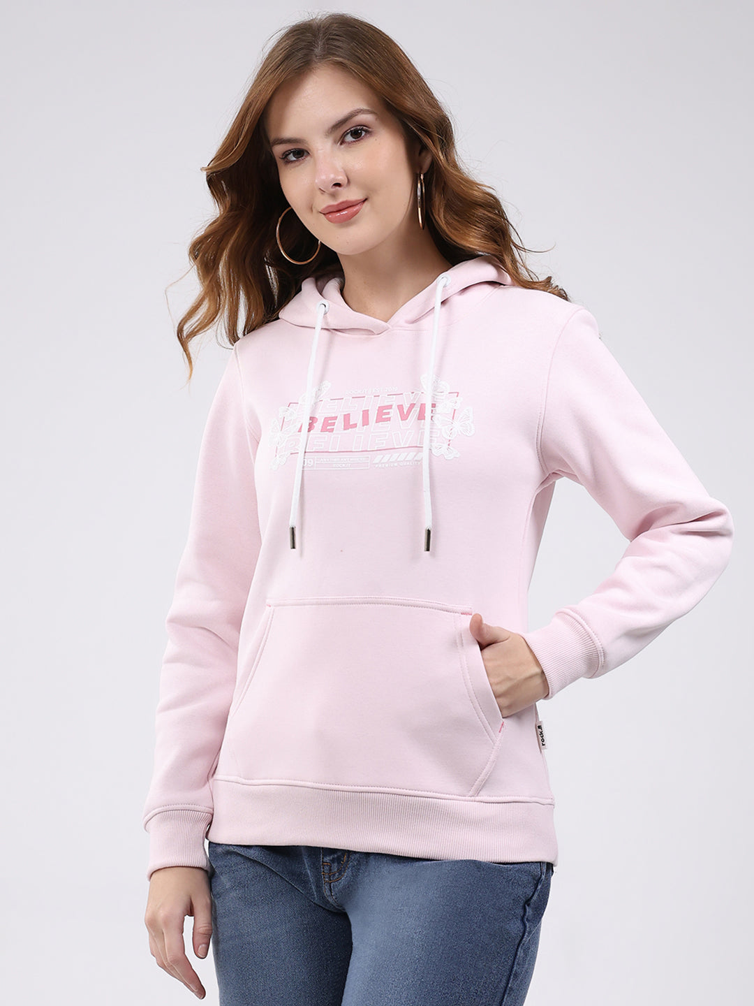 Rock.it Women Pink Printed Hooded Full Sleeve Sweatshirt