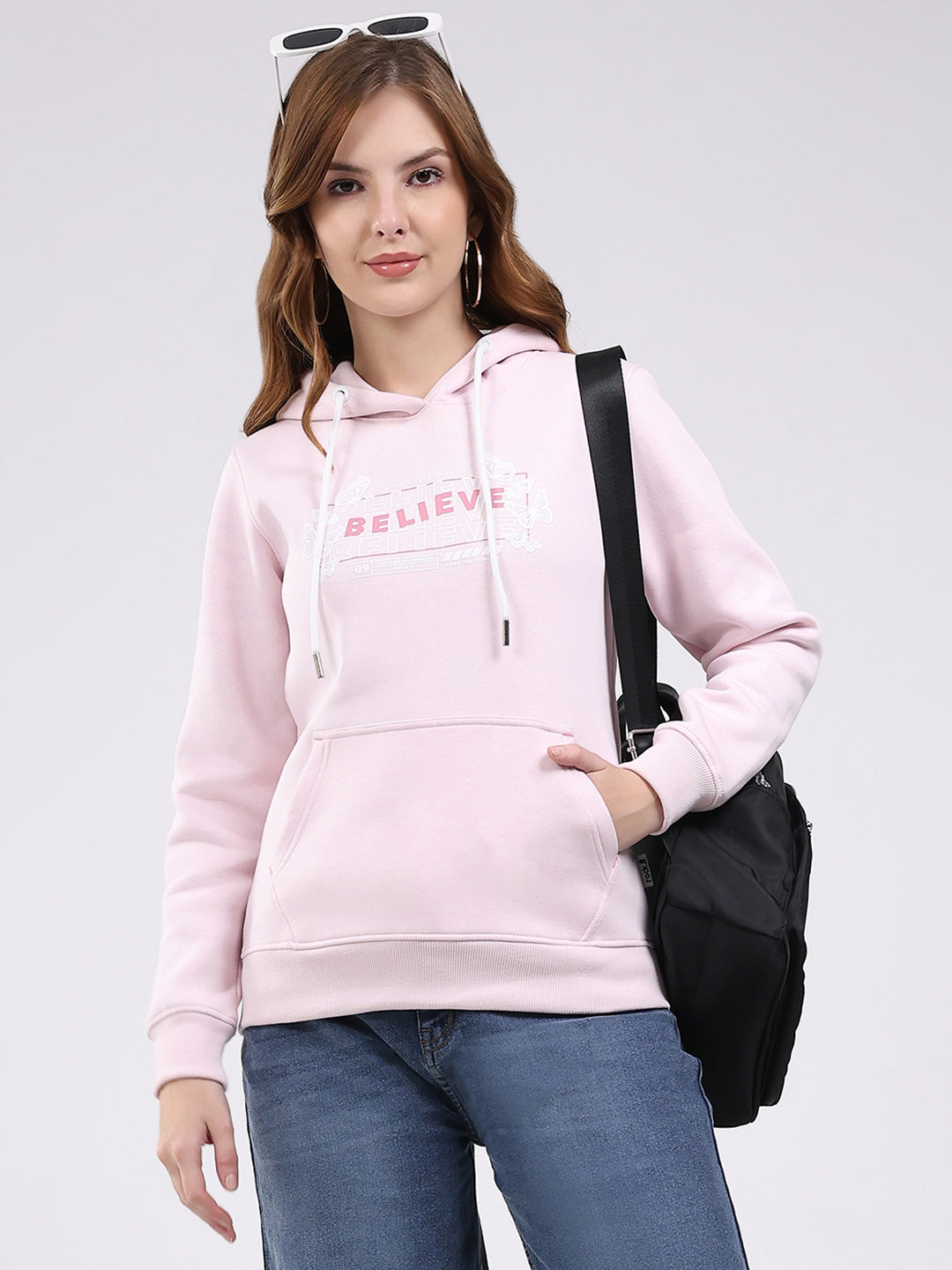 Rock.it Women Pink Printed Hooded Full Sleeve Sweatshirt