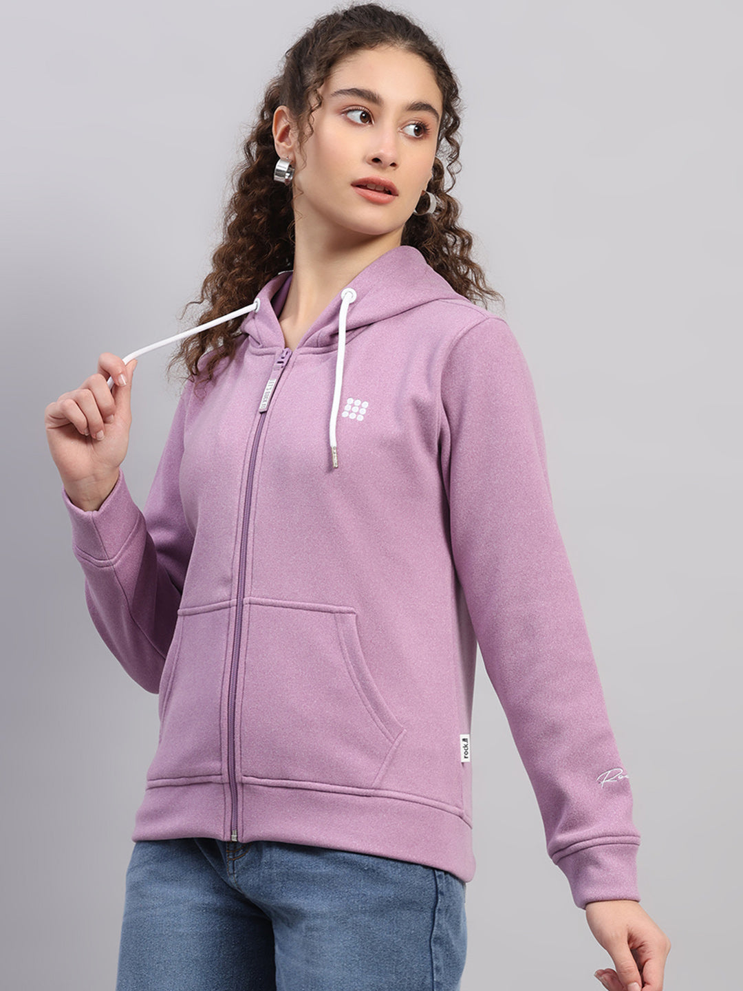 Rock.it Women Purple Solid Hooded Full Sleeve Sweatshirt