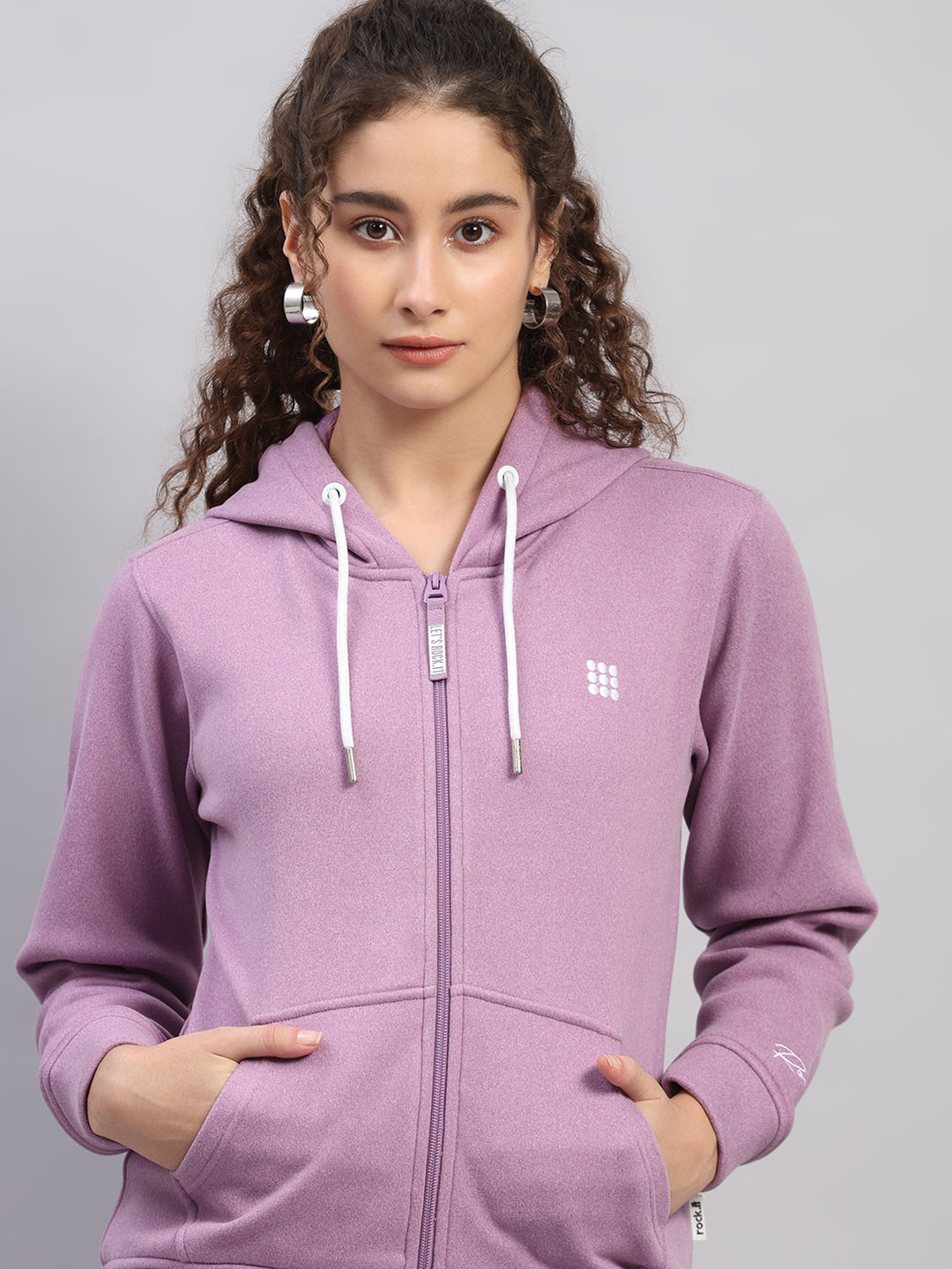 Rock.it Women Purple Solid Hooded Full Sleeve Sweatshirt