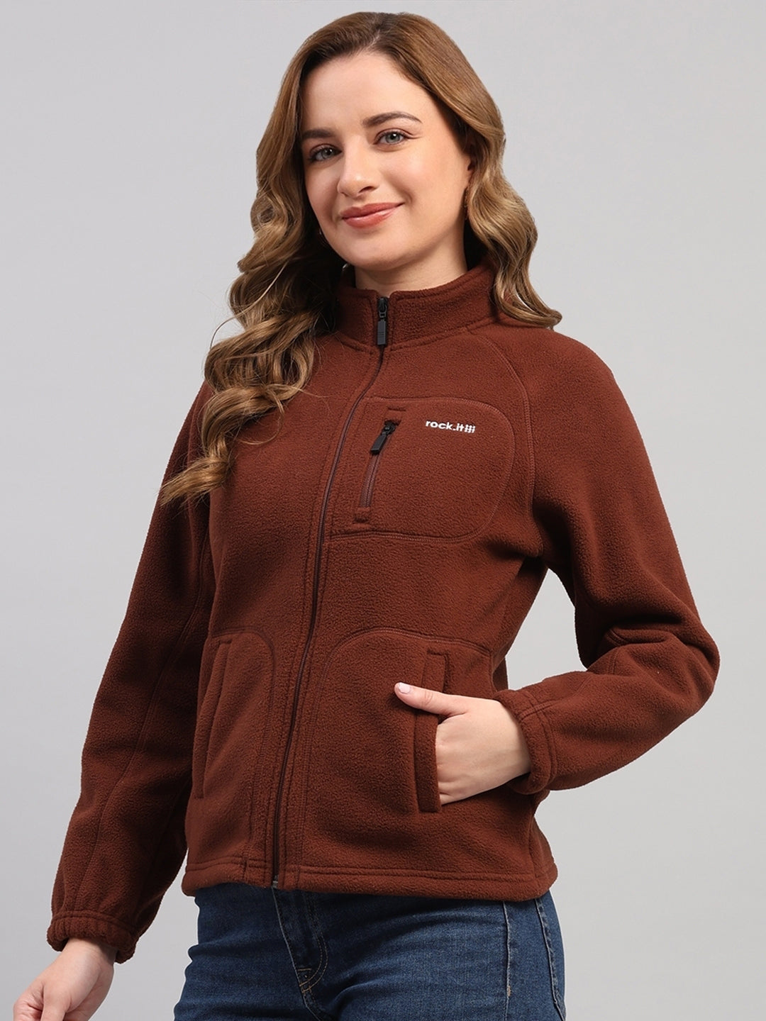 Rock.it Women Brown Solid Round Neck Full Sleeve Sweatshirt