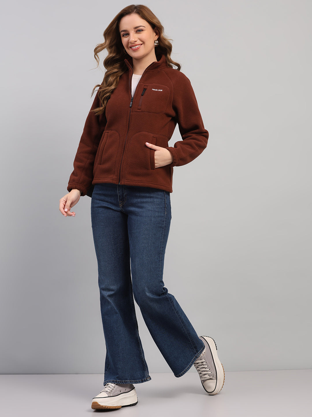 Rock.it Women Brown Solid Round Neck Full Sleeve Sweatshirt