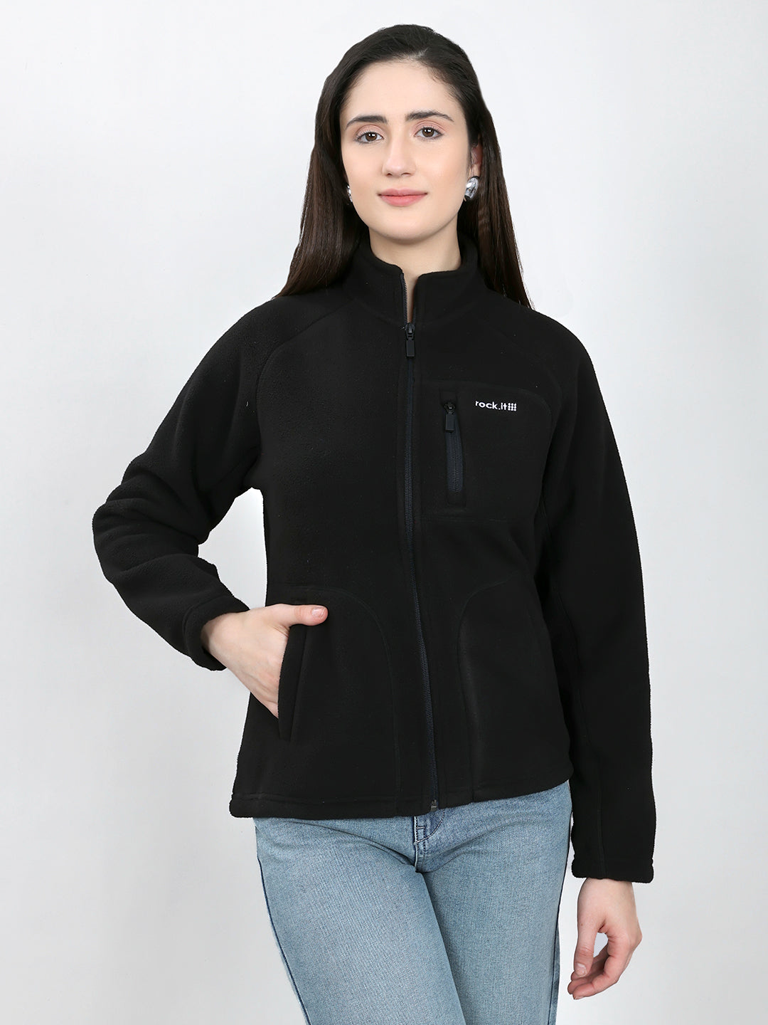 Rock.it Women Black Solid Turtle Neck Full Sleeve Sweatshirt