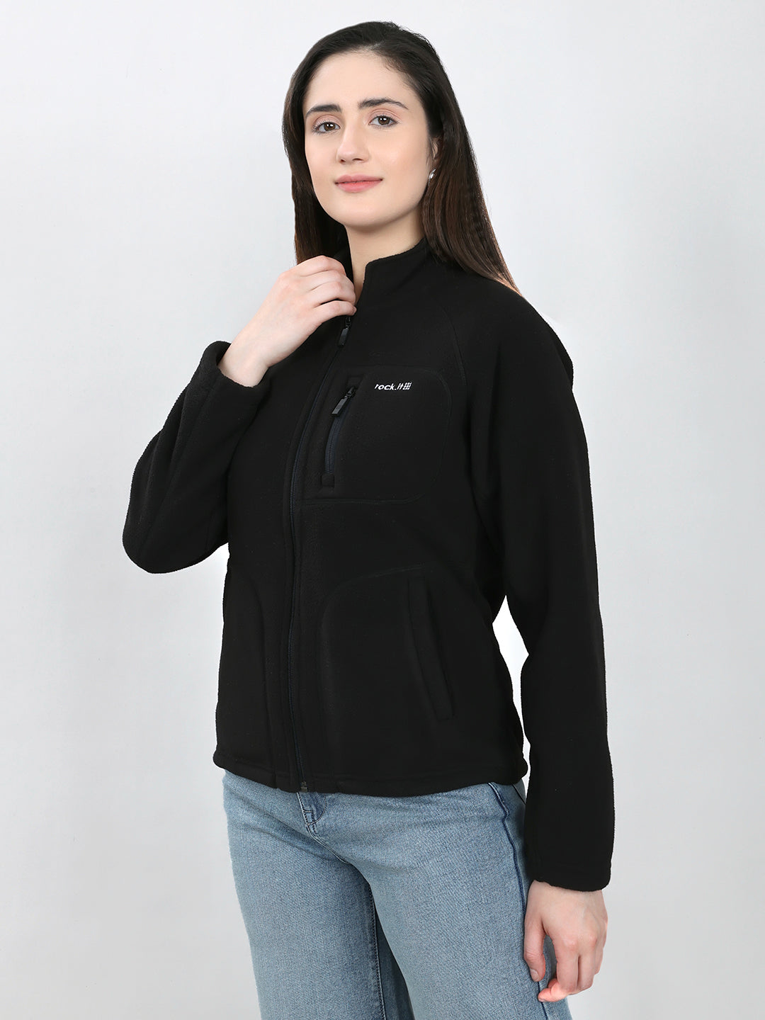 Rock.it Women Black Solid Turtle Neck Full Sleeve Sweatshirt