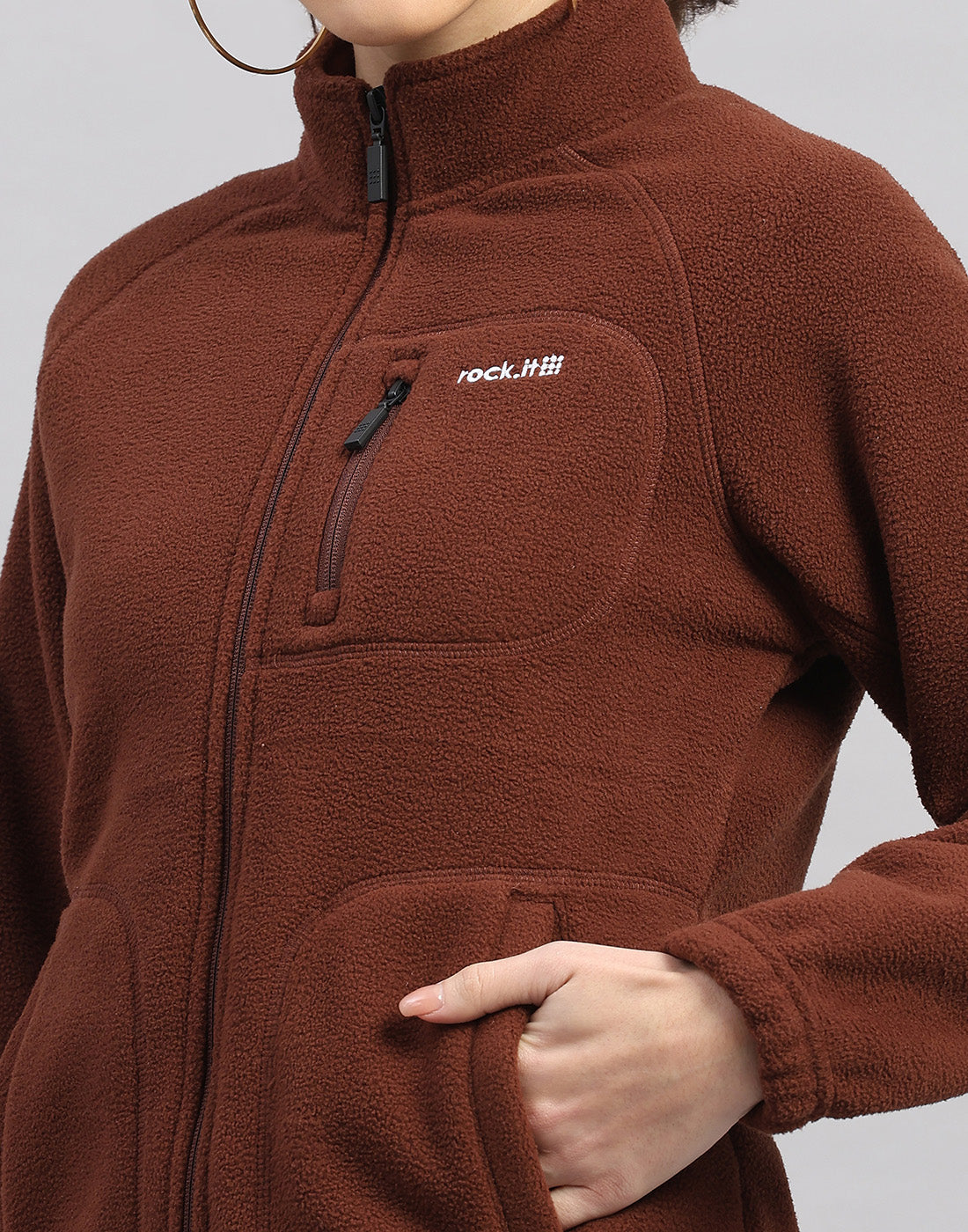 Rock.it Women Brown Solid Turtle Neck Full Sleeve Sweatshirt