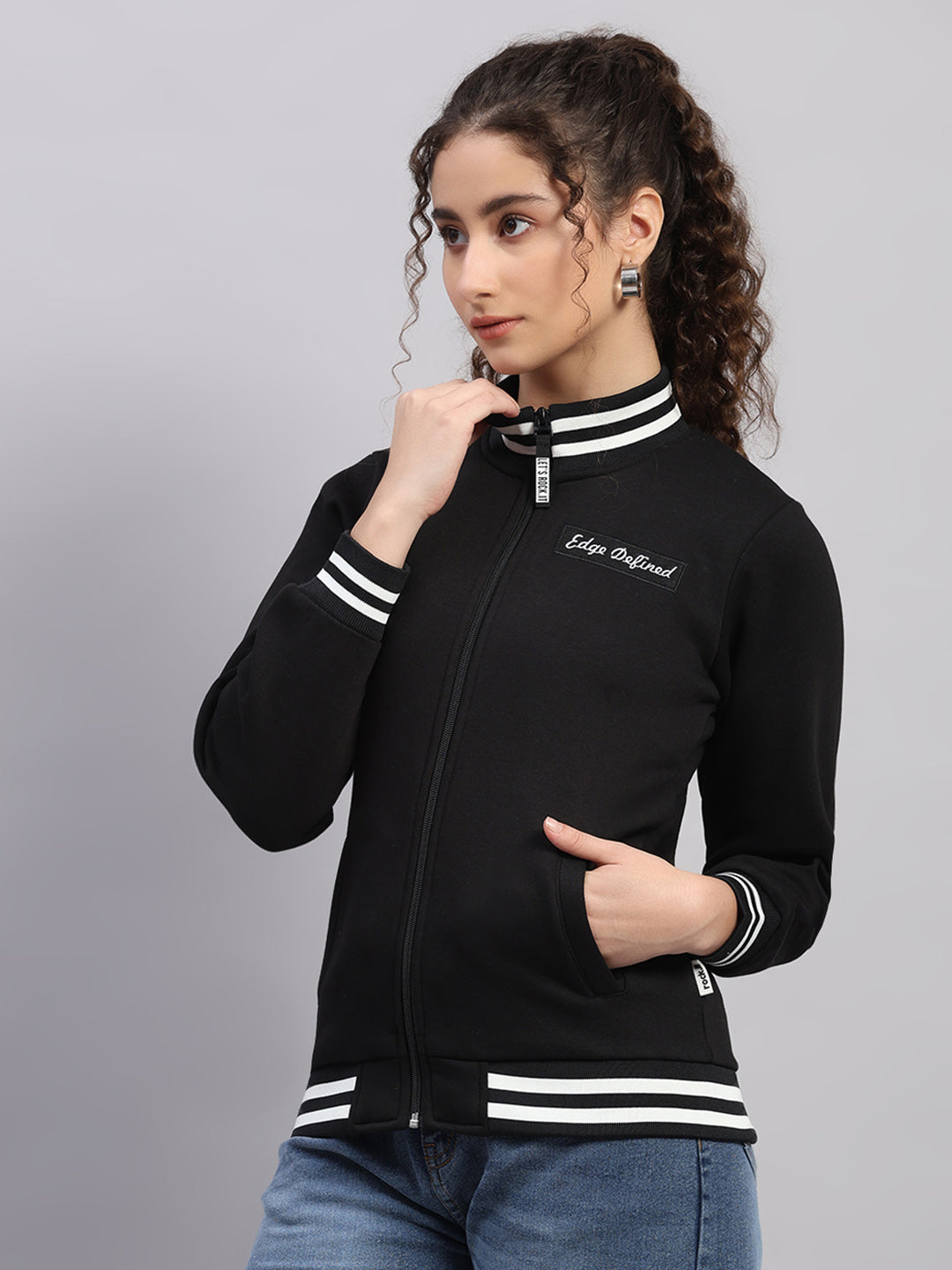 Rock.it Women Black Printed Round Neck Full Sleeve Sweatshirt