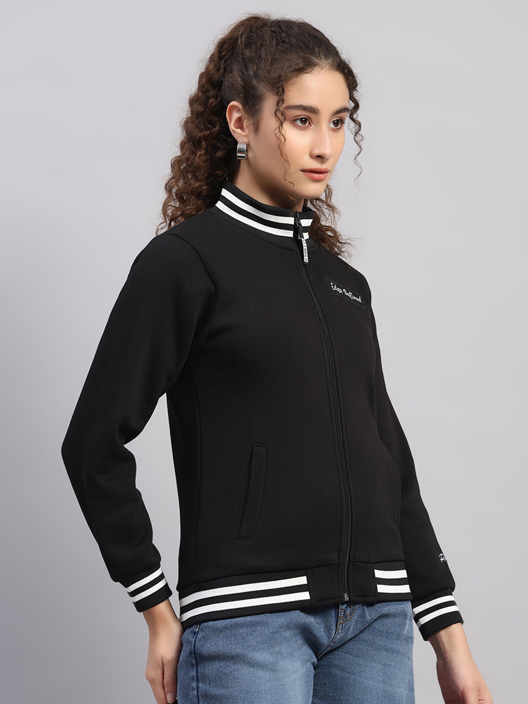 Rock.it Women Black Printed Round Neck Full Sleeve Sweatshirt