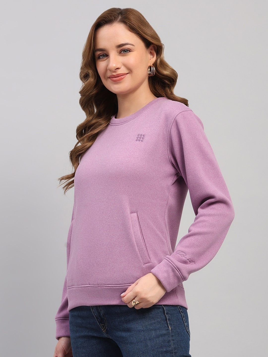 Rock.it Women Purple Solid Round Neck Full Sleeve Sweatshirt