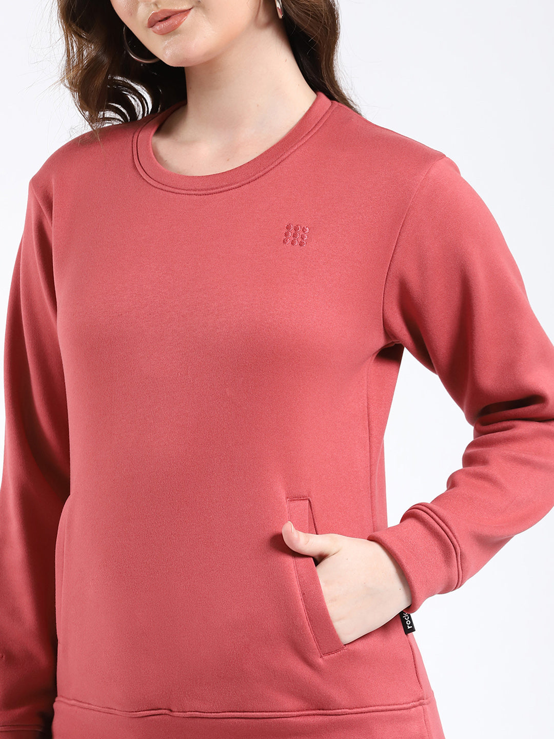 Rock.it Women Orange Solid Round Neck Full Sleeve Sweatshirt
