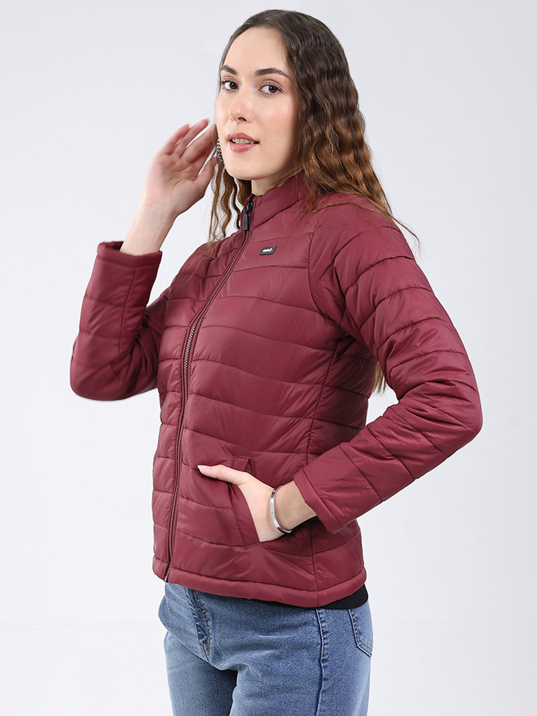 Rock.it Women Maroon Solid Collar Full Sleeve Jacket