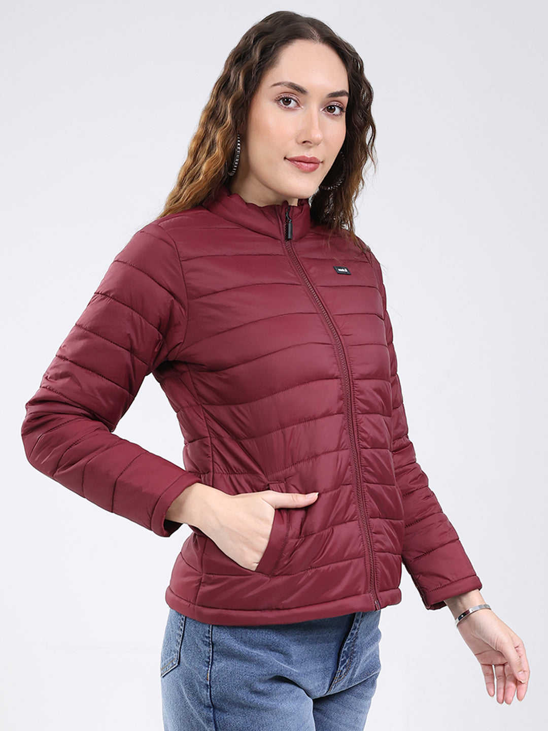 Rock.it Women Maroon Solid Collar Full Sleeve Jacket