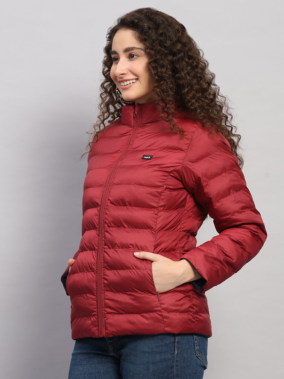 Rock.it Women Maroon Solid Collar Full Sleeve Reversible Jacket