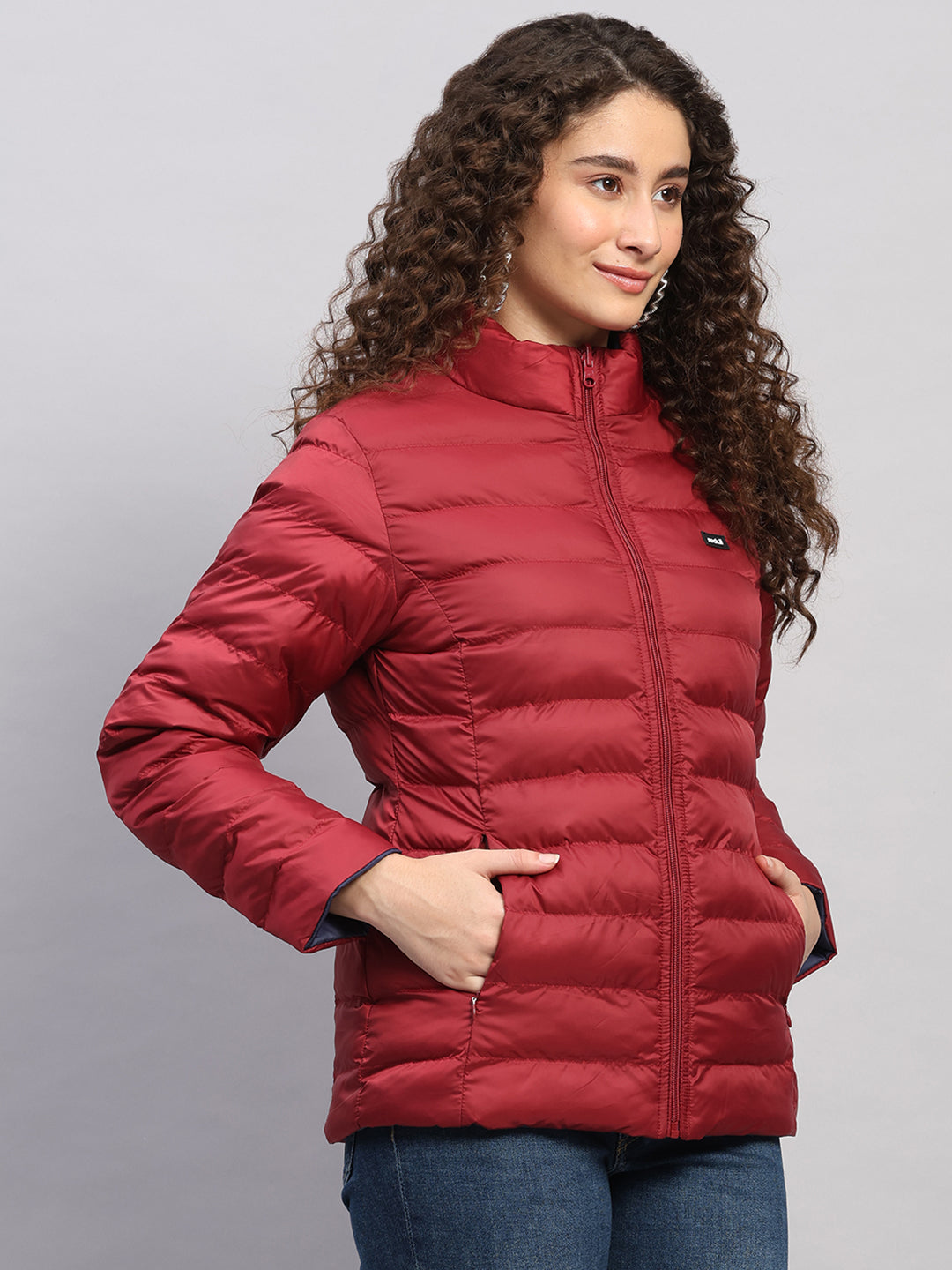 Rock.it Women Maroon Solid Collar Full Sleeve Reversible Jacket