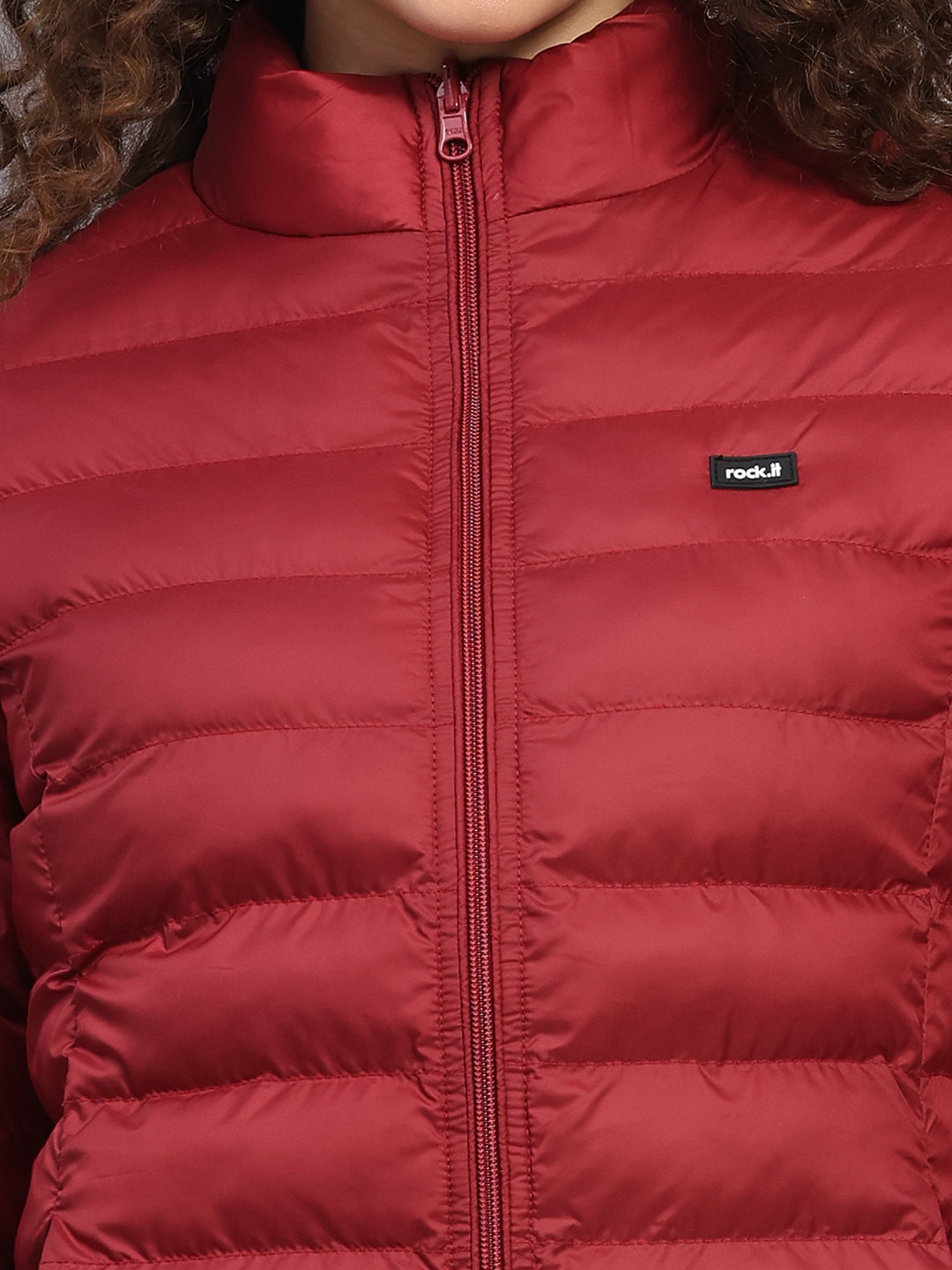 Rock.it Women Maroon Solid Collar Full Sleeve Reversible Jacket