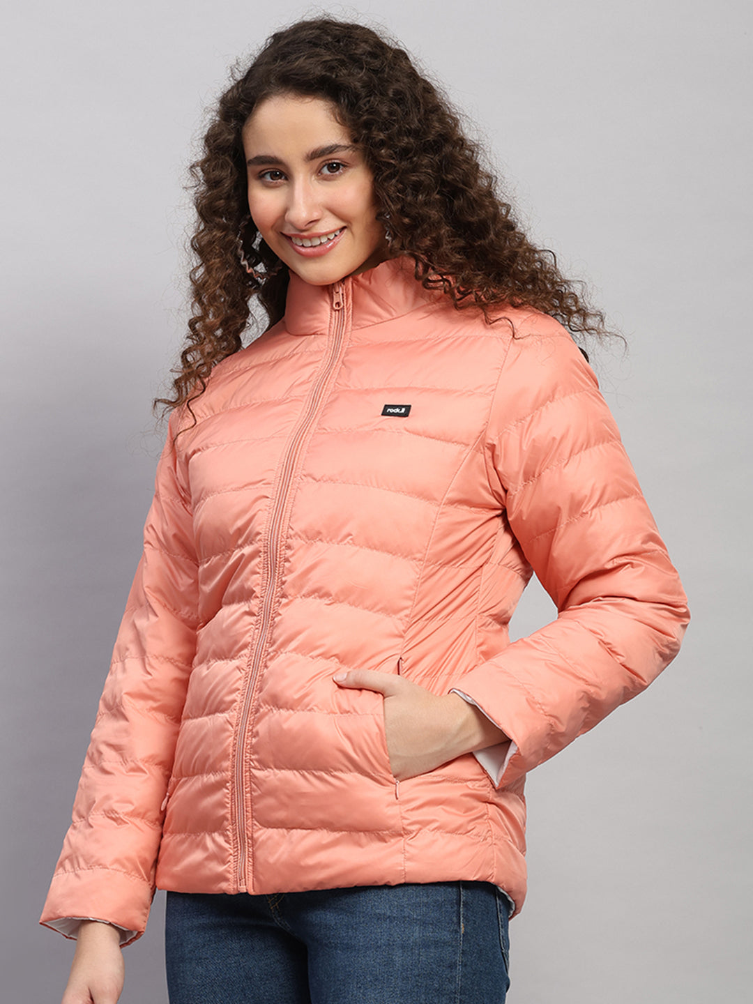 Rock.it Women Coral Solid Collar Full Sleeve Reversible Jacket