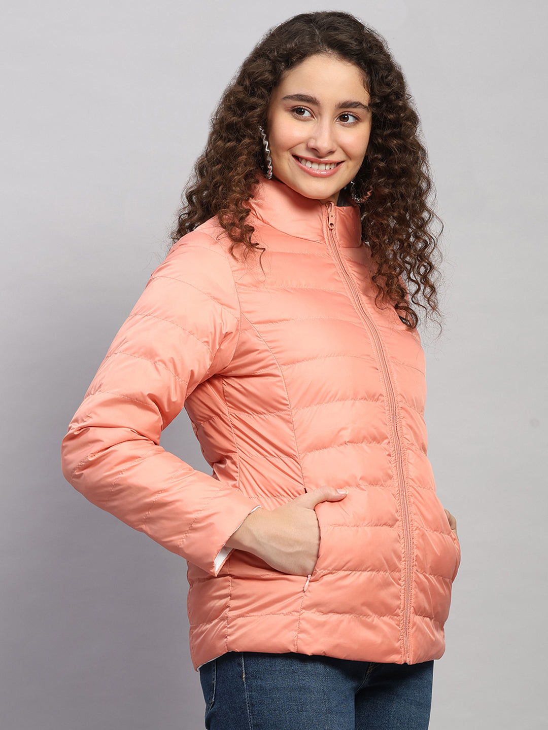 Rock.it Women Coral Solid Collar Full Sleeve Reversible Jacket