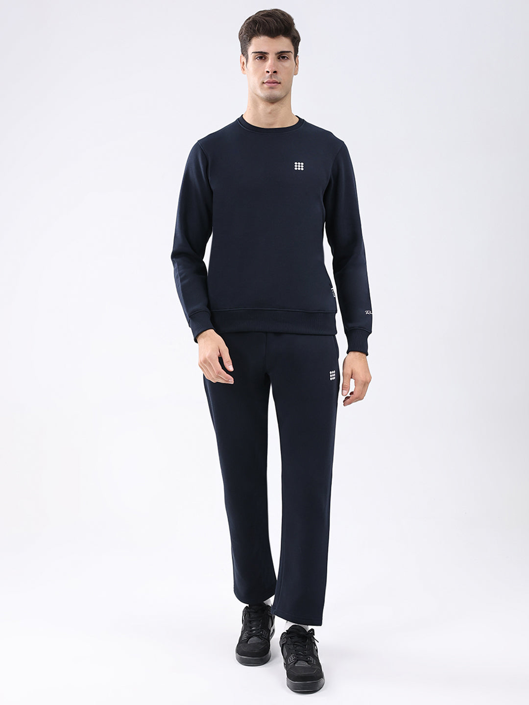 Rock.it Men Navy Blue Solid Round Neck Full Sleeve Winter Tracksuit