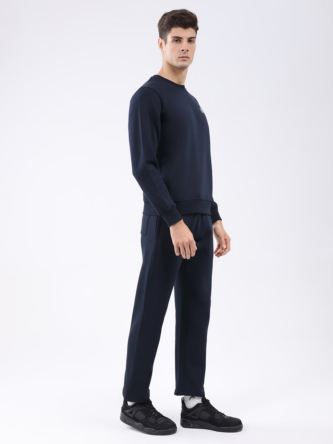 Rock.it Men Navy Blue Solid Round Neck Full Sleeve Winter Tracksuit