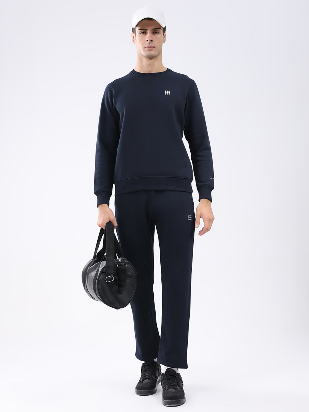 Rock.it Men Navy Blue Solid Round Neck Full Sleeve Winter Tracksuit