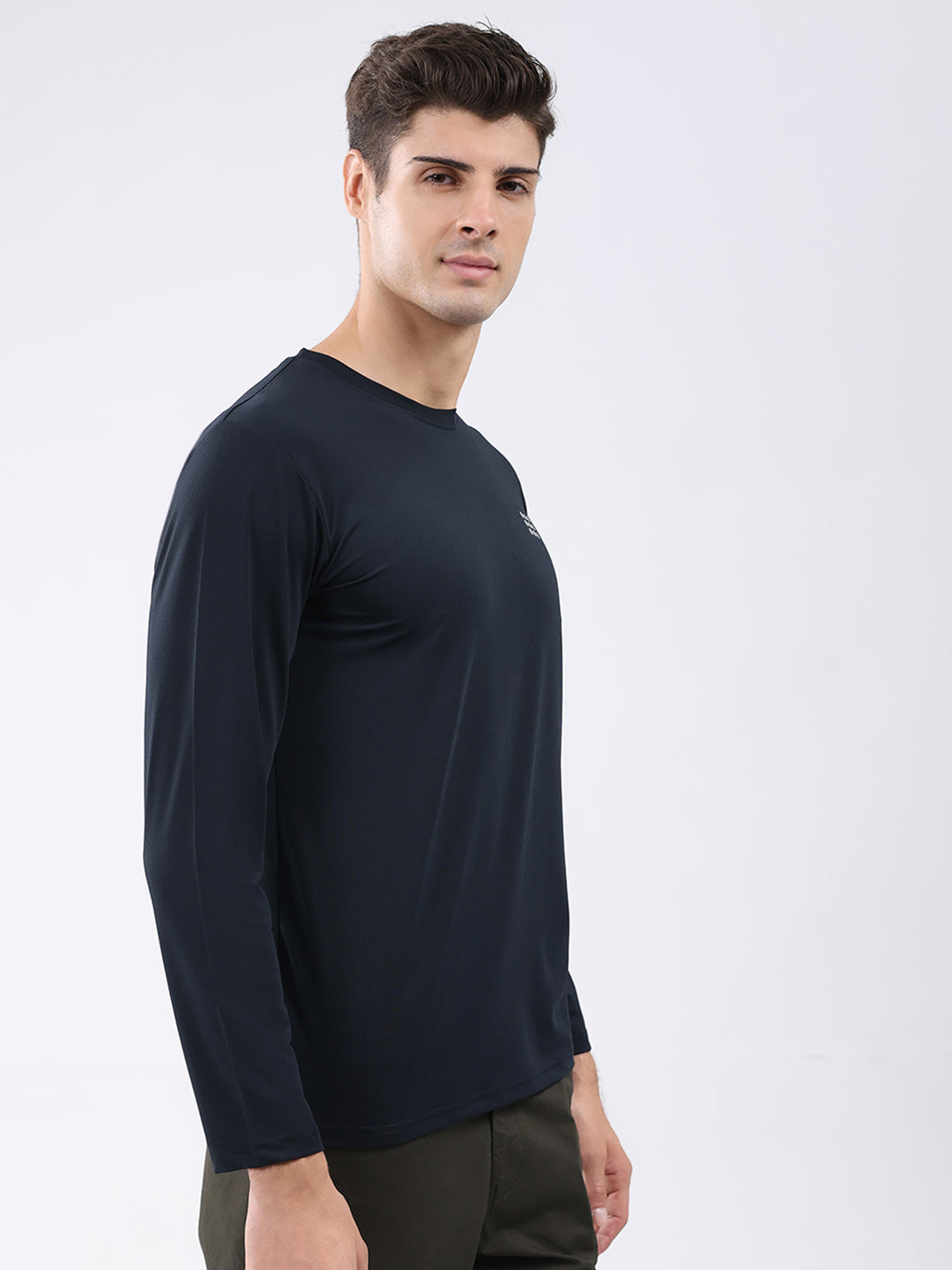 Rock.it Men Navy Blue Solid Round Neck Full Sleeve Winter T-Shirt