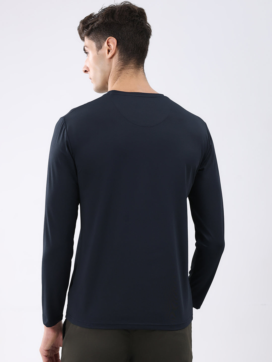 Rock.it Men Navy Blue Solid Round Neck Full Sleeve Winter T-Shirt