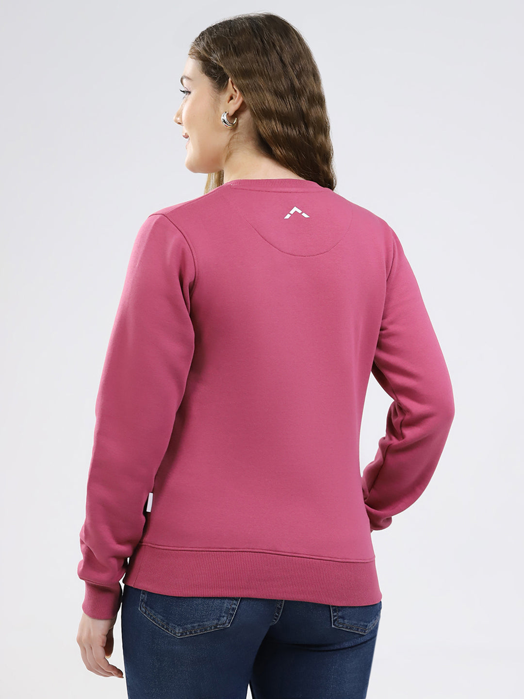 Rock.it Women Rose Pink Solid Round Neck Full Sleeve Sweatshirt