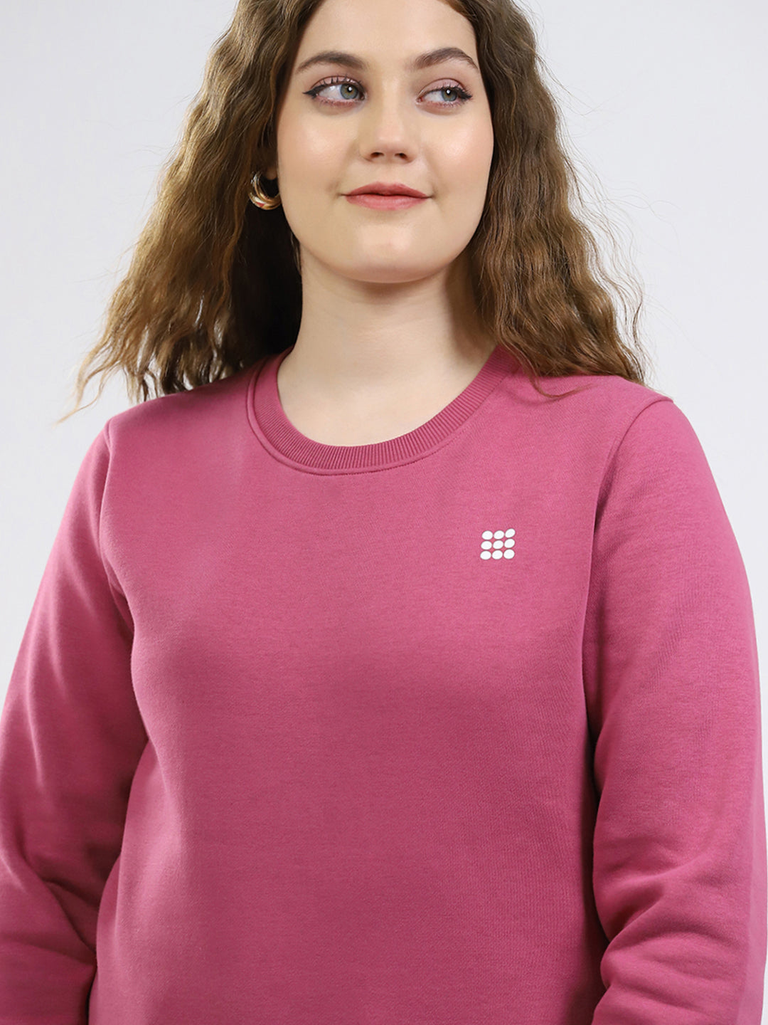 Rock.it Women Rose Pink Solid Round Neck Full Sleeve Sweatshirt
