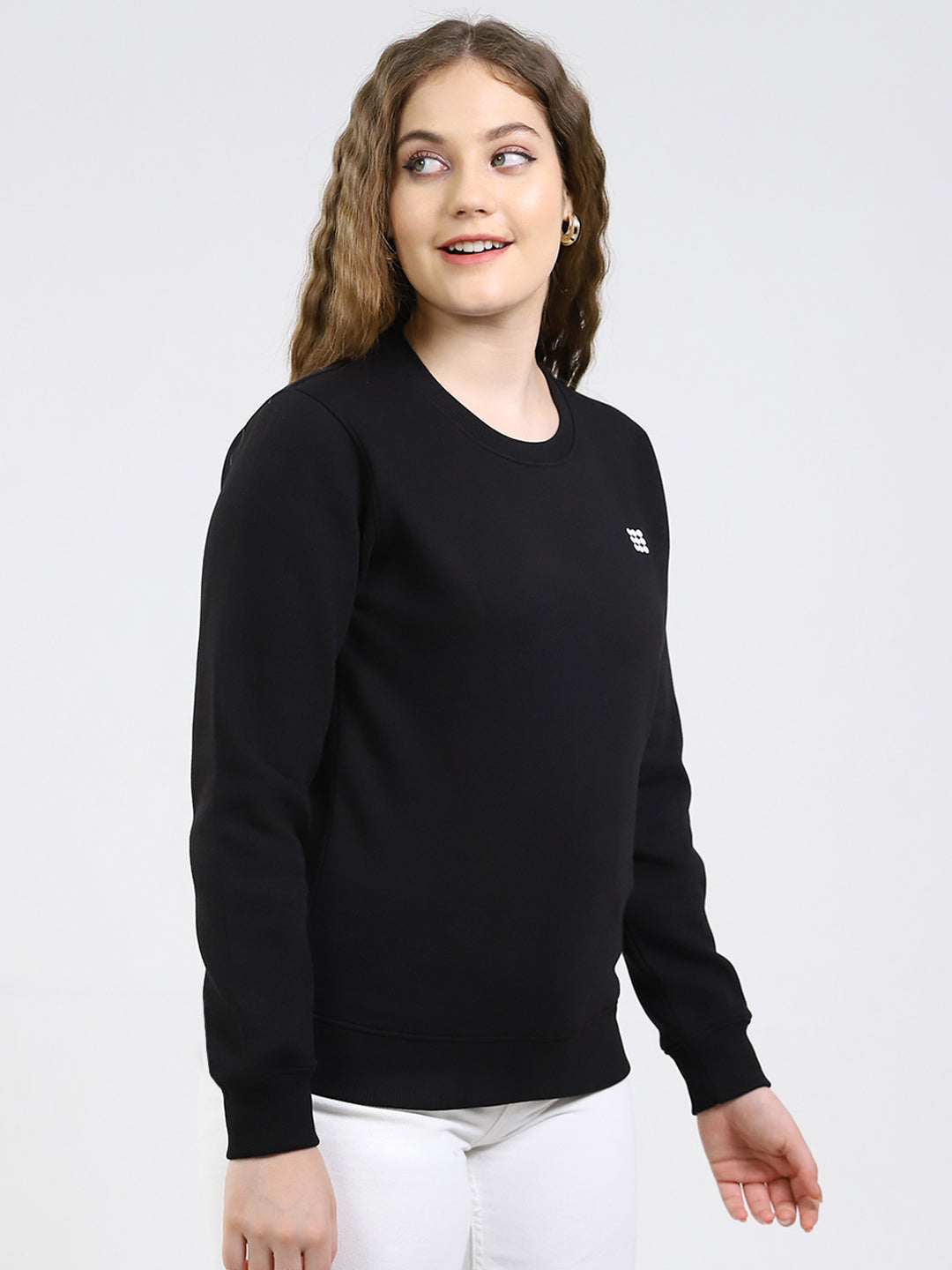 Rock.it Women Black Solid Round Neck Full Sleeve Sweatshirt