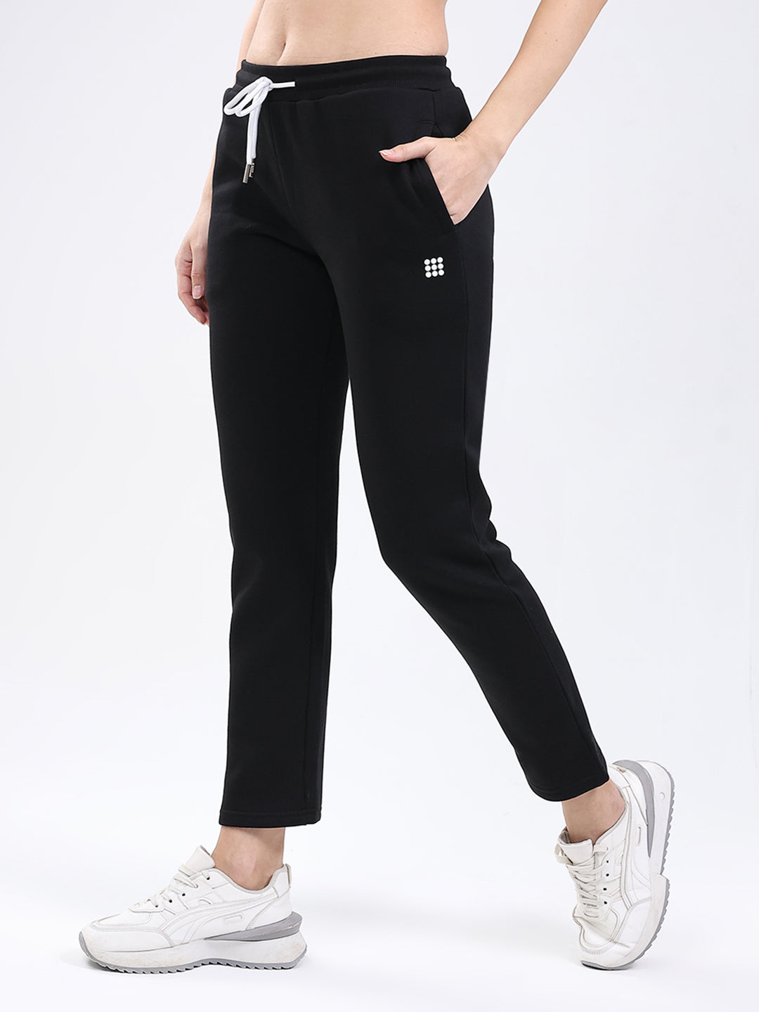 Rock.it Women Black Solid Round Neck Full Sleeve Winter Tracksuit