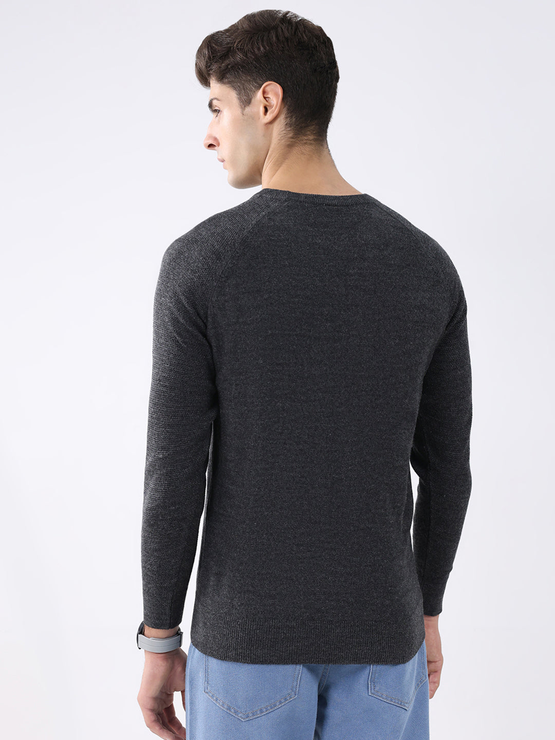 Rock.it Men Charcoal Solid Round Neck Full Sleeve Pullover
