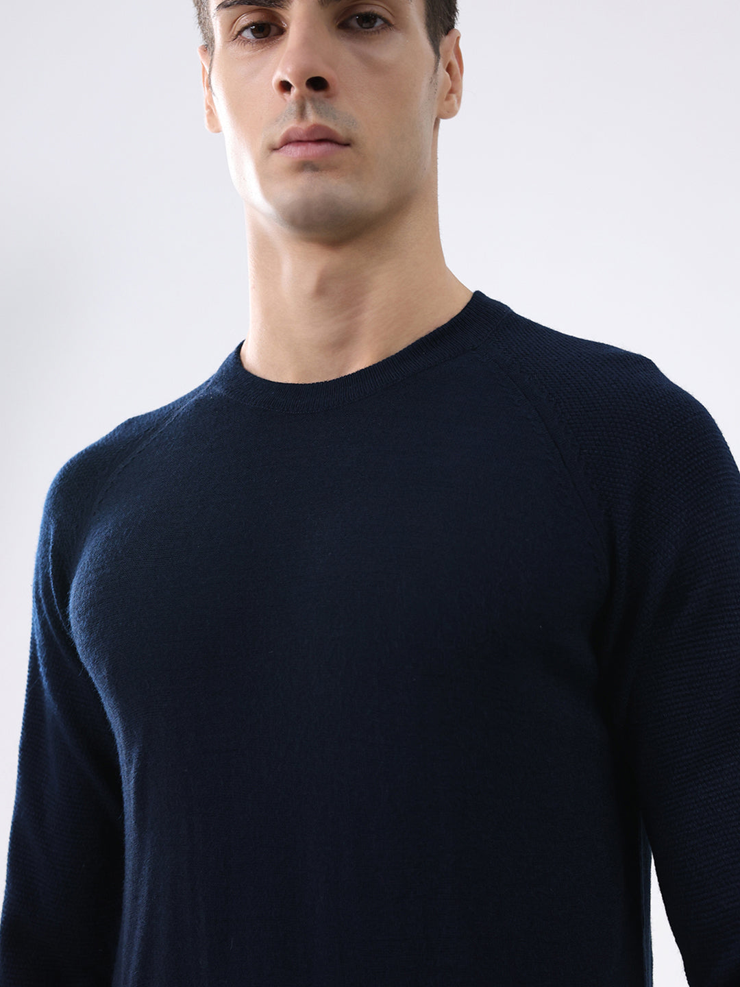 Rock.it Men Navy Blue Solid Round Neck Full Sleeve Pullover