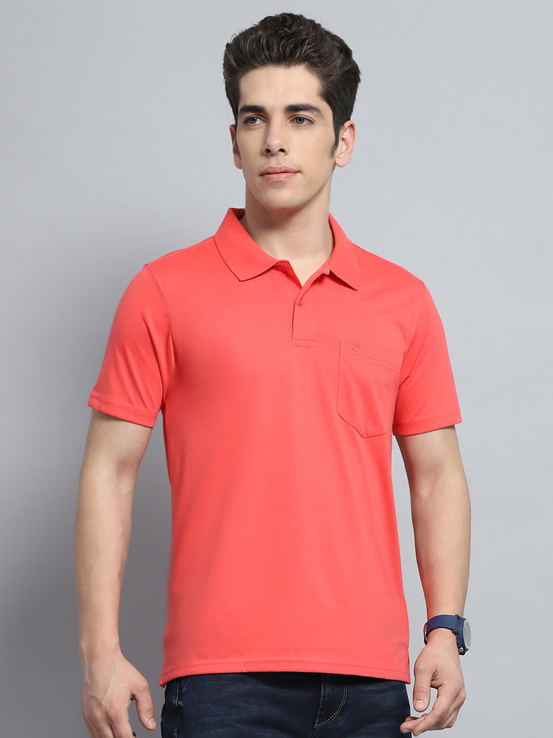 Men Pink Solid Collar Half Sleeve T-Shirt