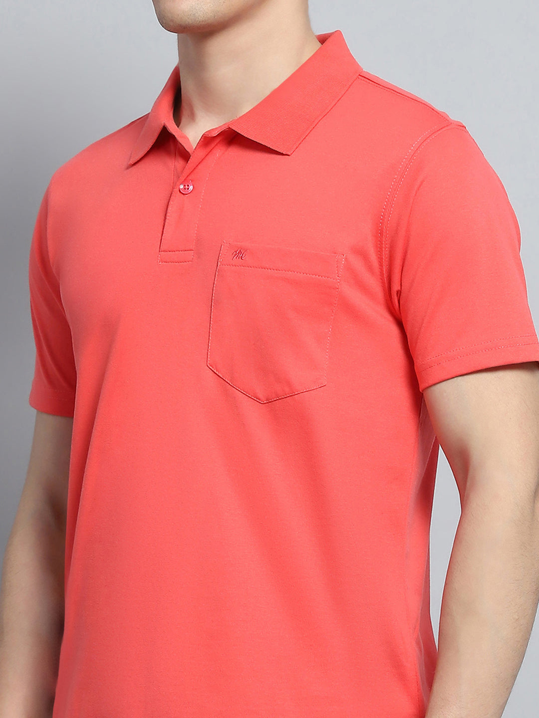 Men Pink Solid Collar Half Sleeve T-Shirt