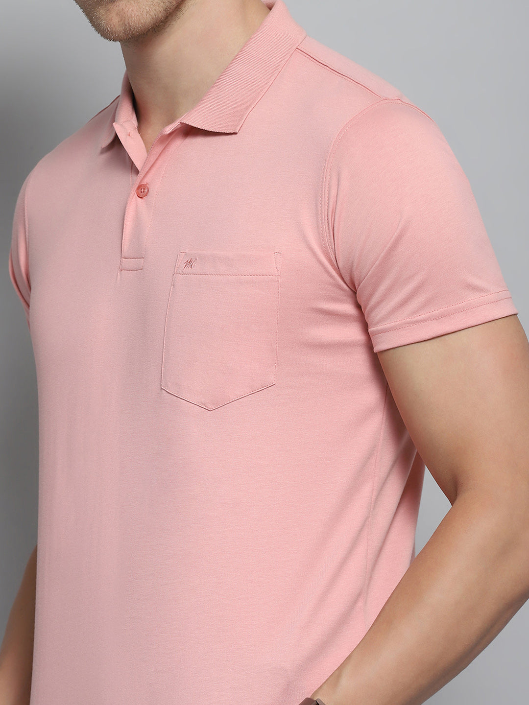 Men Pink Solid Collar Half Sleeve T-Shirt