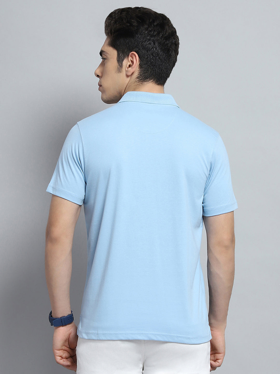Men Sky Blue Solid Collar Half Sleeve T-Shirt