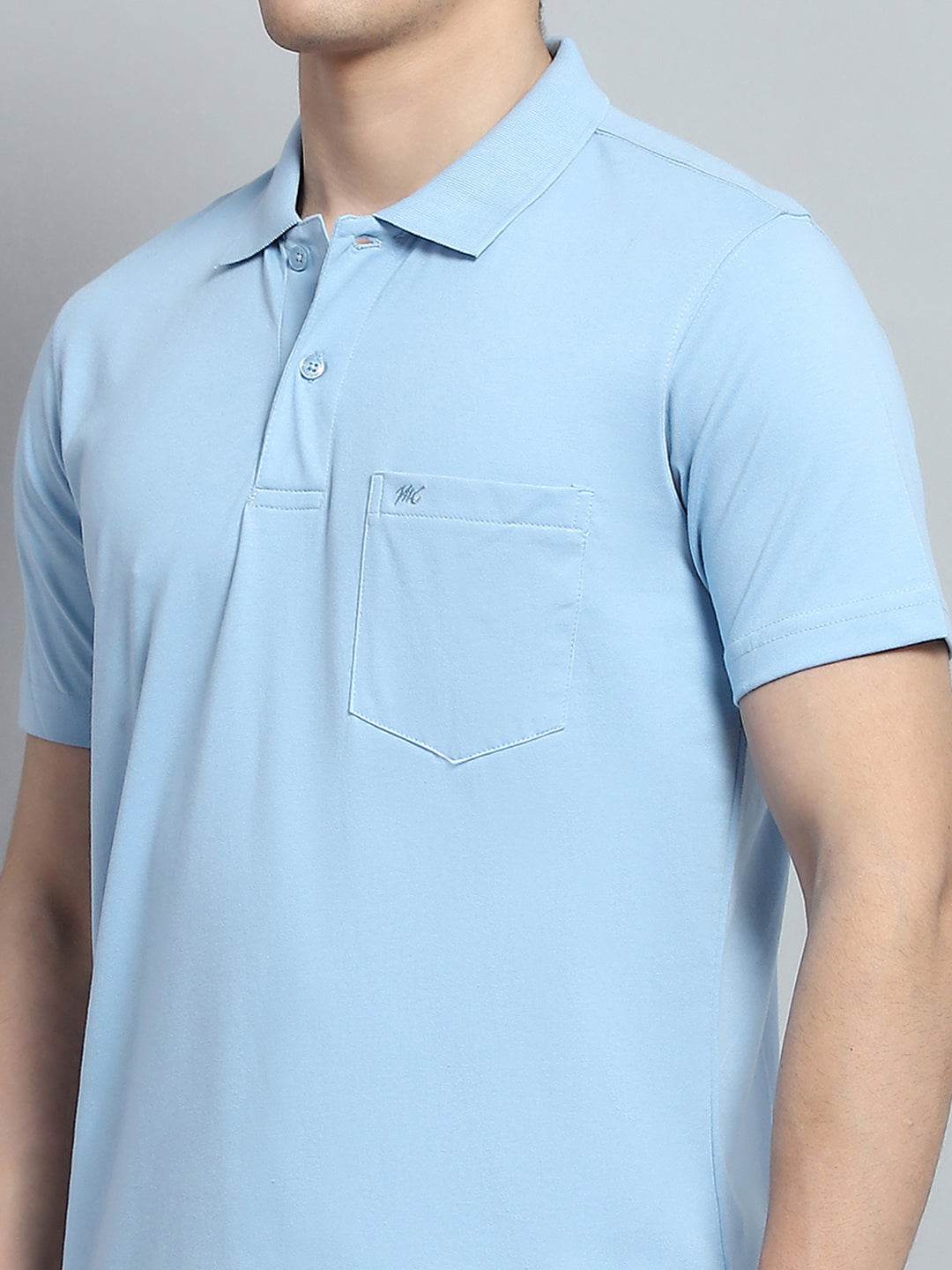 Men Sky Blue Solid Collar Half Sleeve T-Shirt