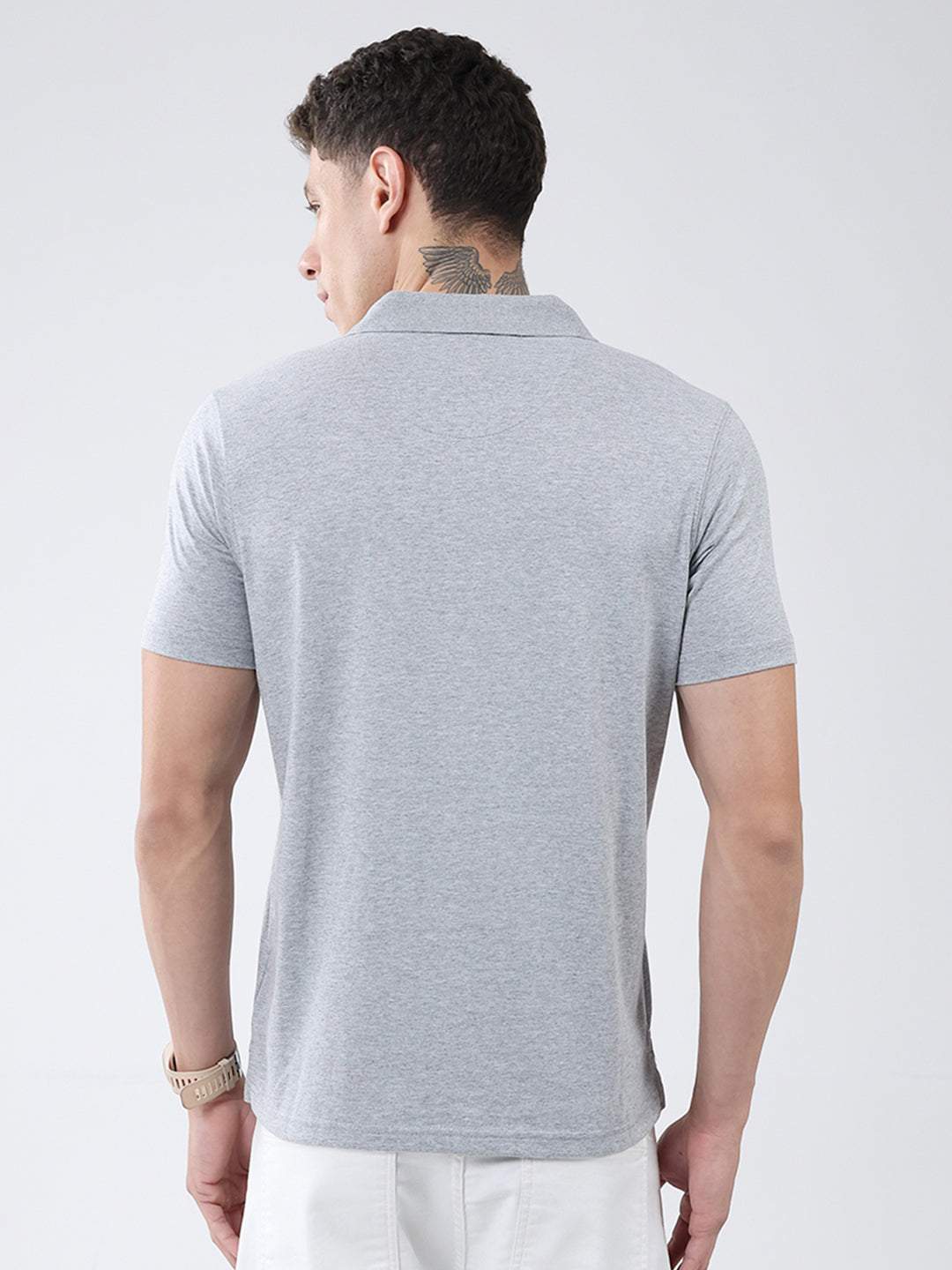 Men Grey Solid Collar Half Sleeve T-Shirt