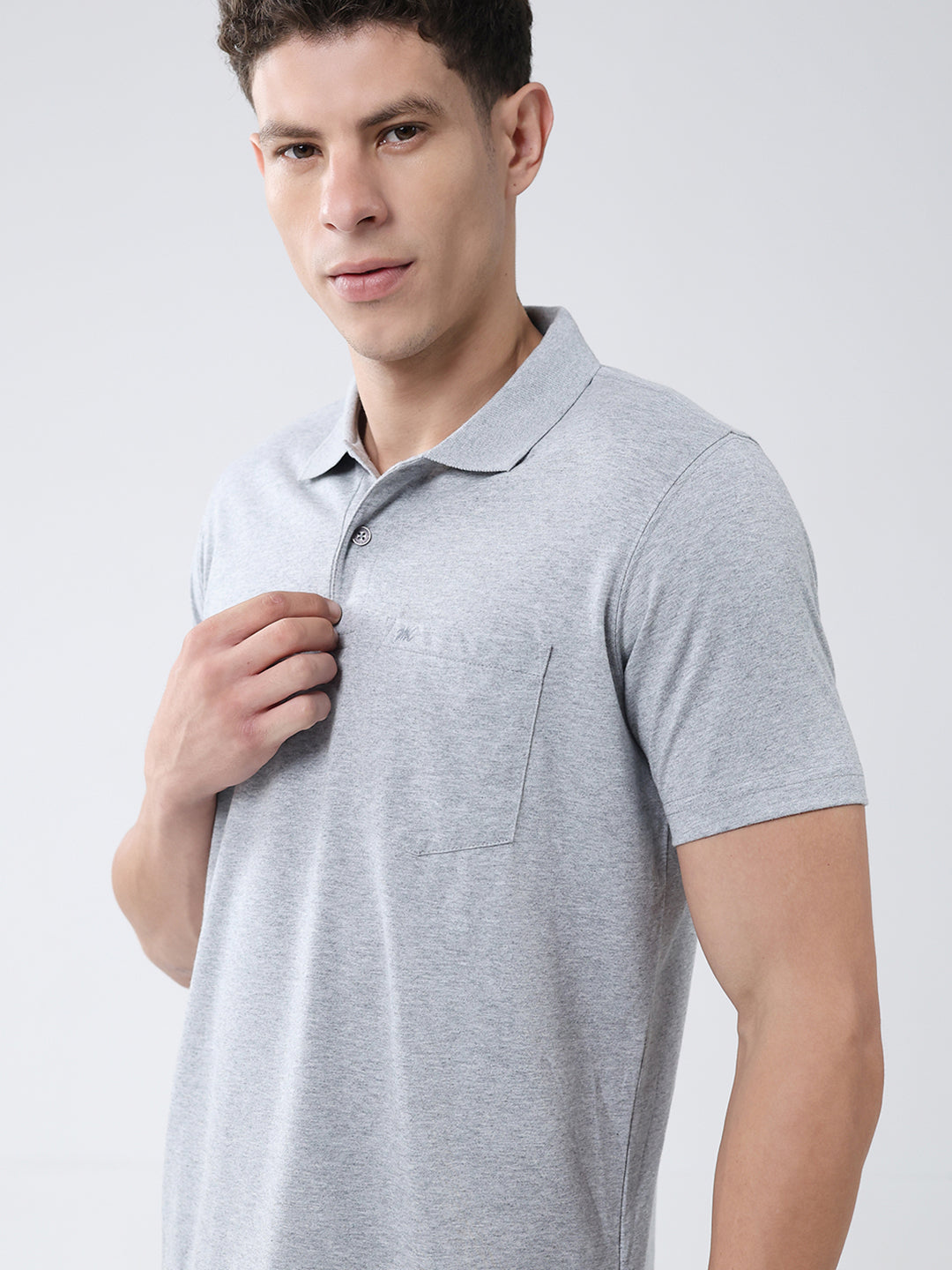 Men Grey Solid Collar Half Sleeve T-Shirt