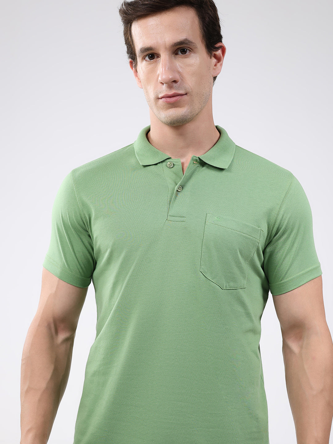 Men Green Solid Collar Half Sleeve T-Shirt