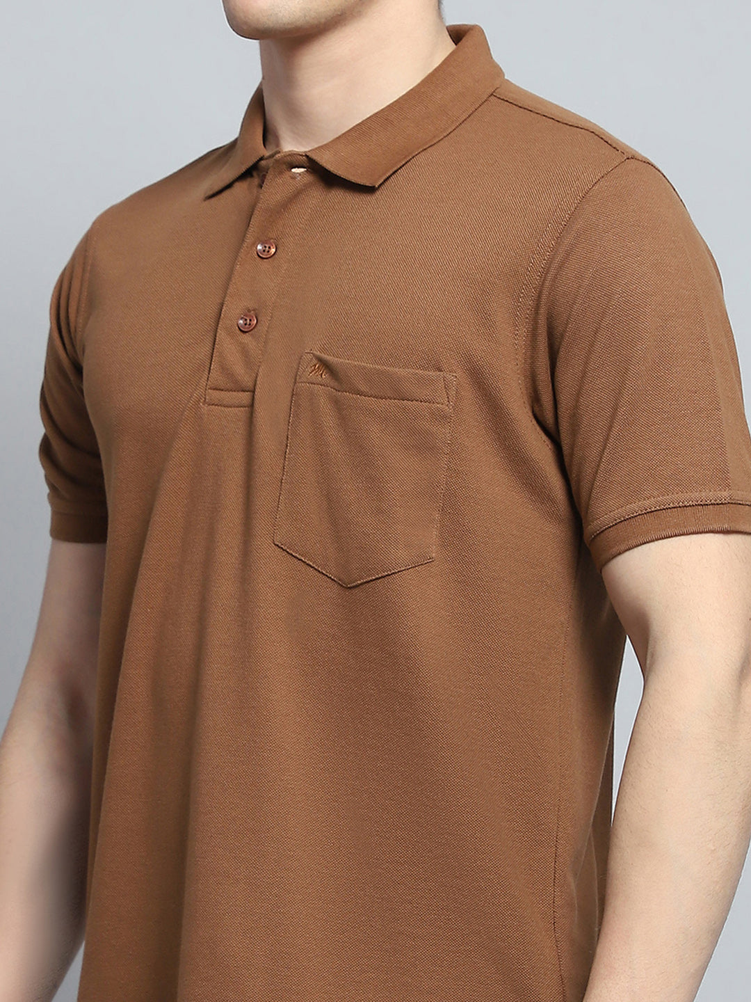 Men Brown Solid Collar Half Sleeve T-Shirt