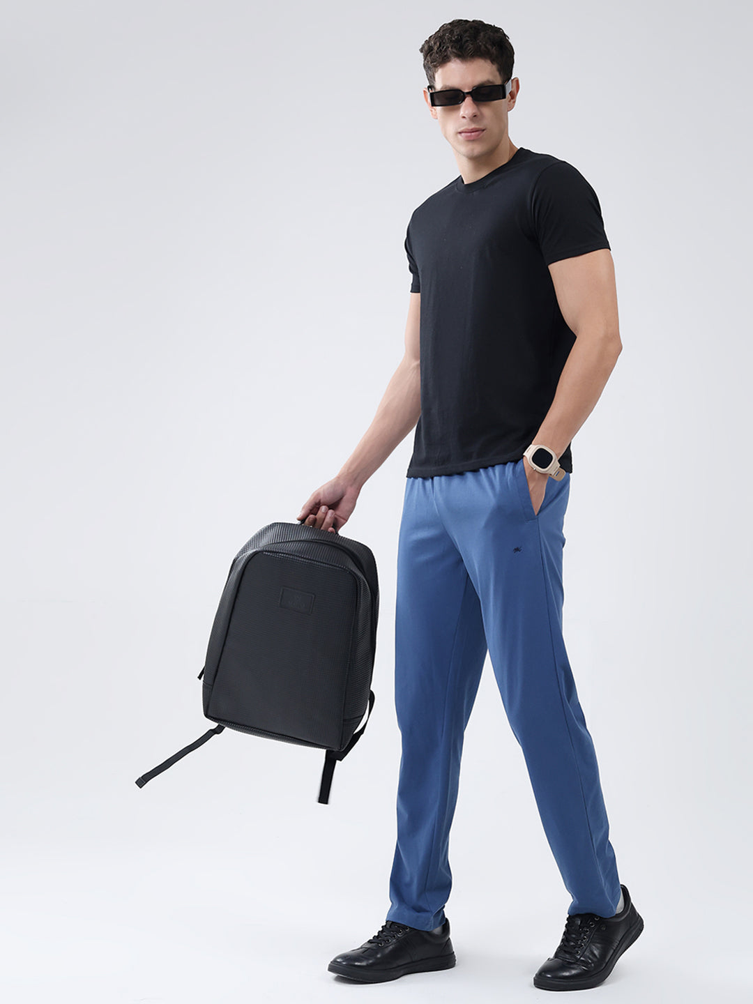 Men Blue Solid Regular Fit Lower