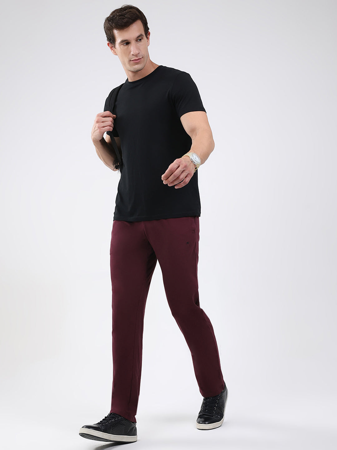 Men Maroon Solid Regular Fit Lower