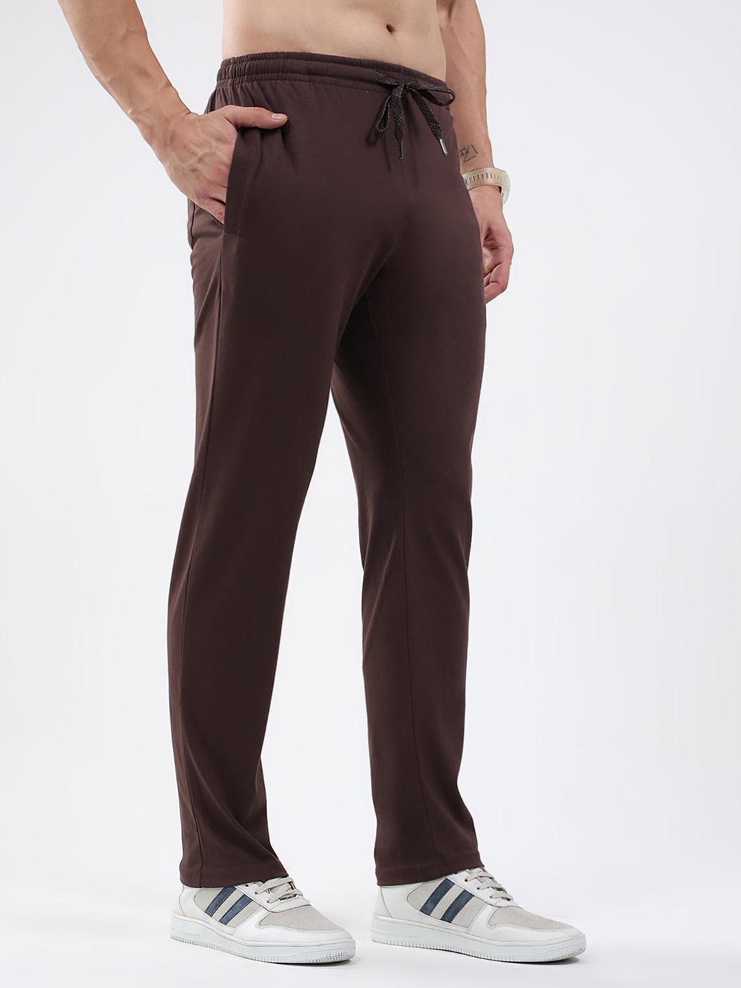 Men Brown Solid Regular Fit Lower