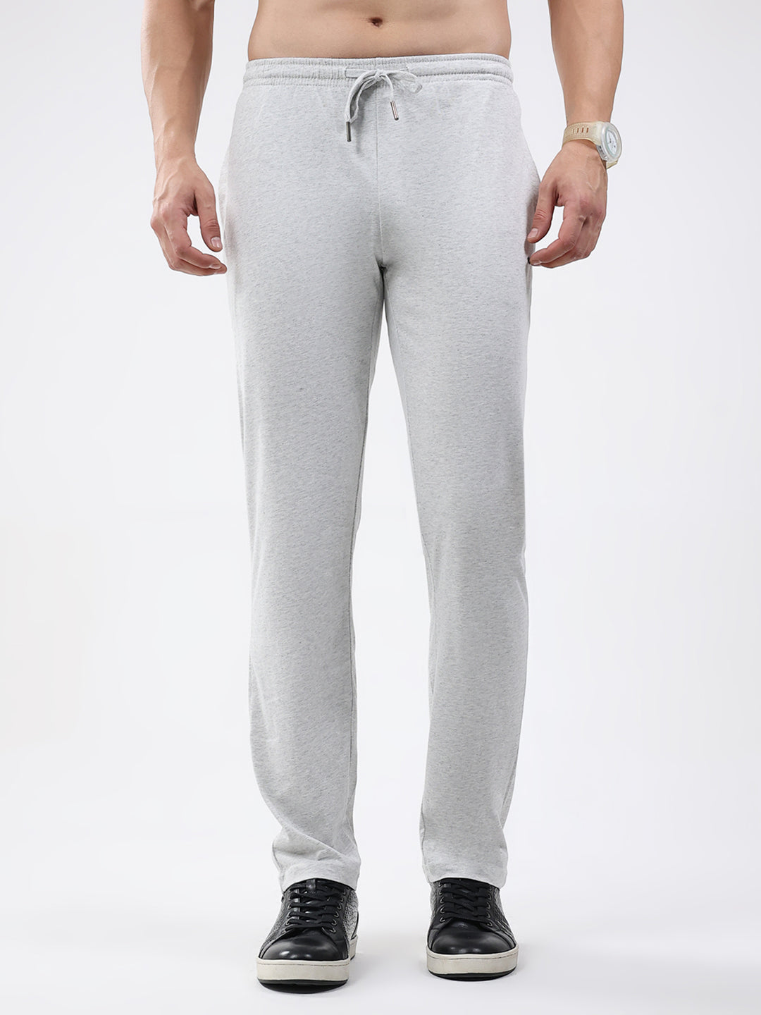 Men Off White Solid Regular Fit Lower