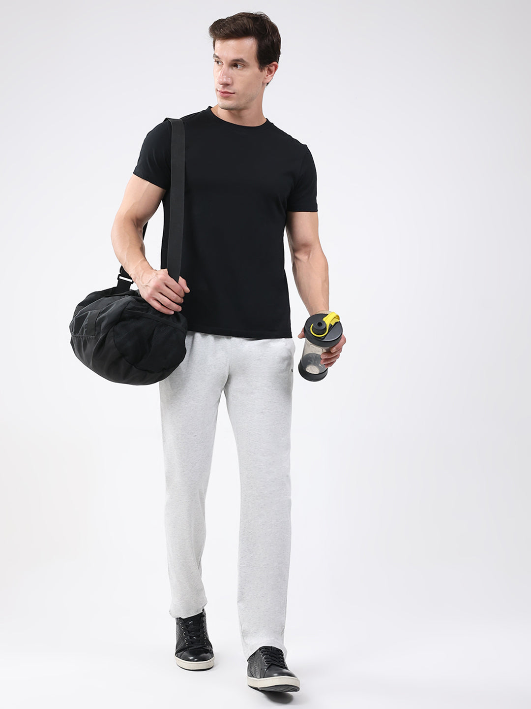 Men Off White Solid Regular Fit Lower