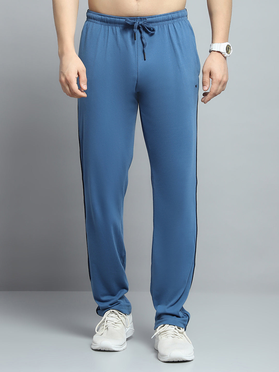 Men Blue Solid Regular Fit Lower