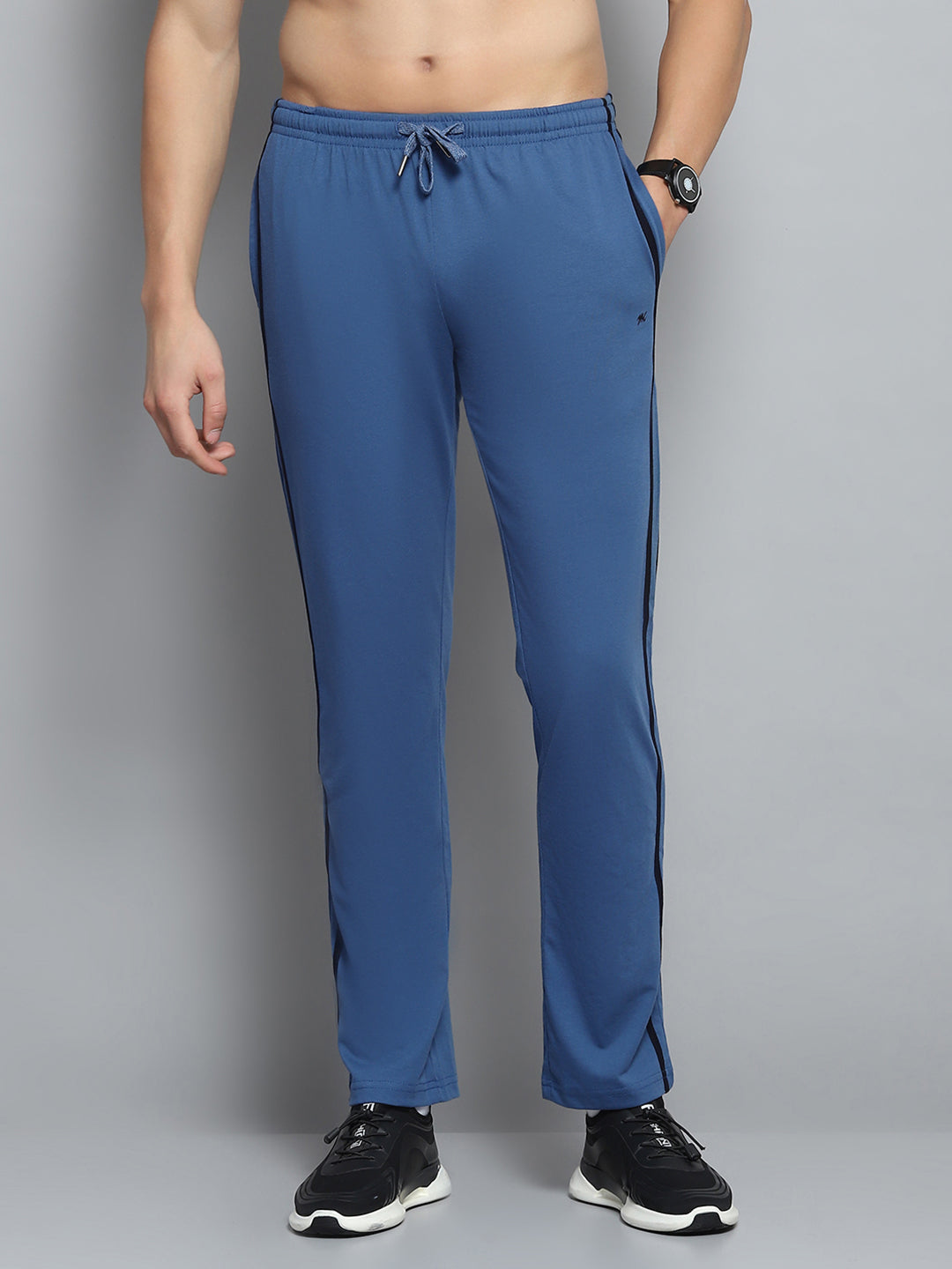 Men Blue Solid Regular Fit Lower
