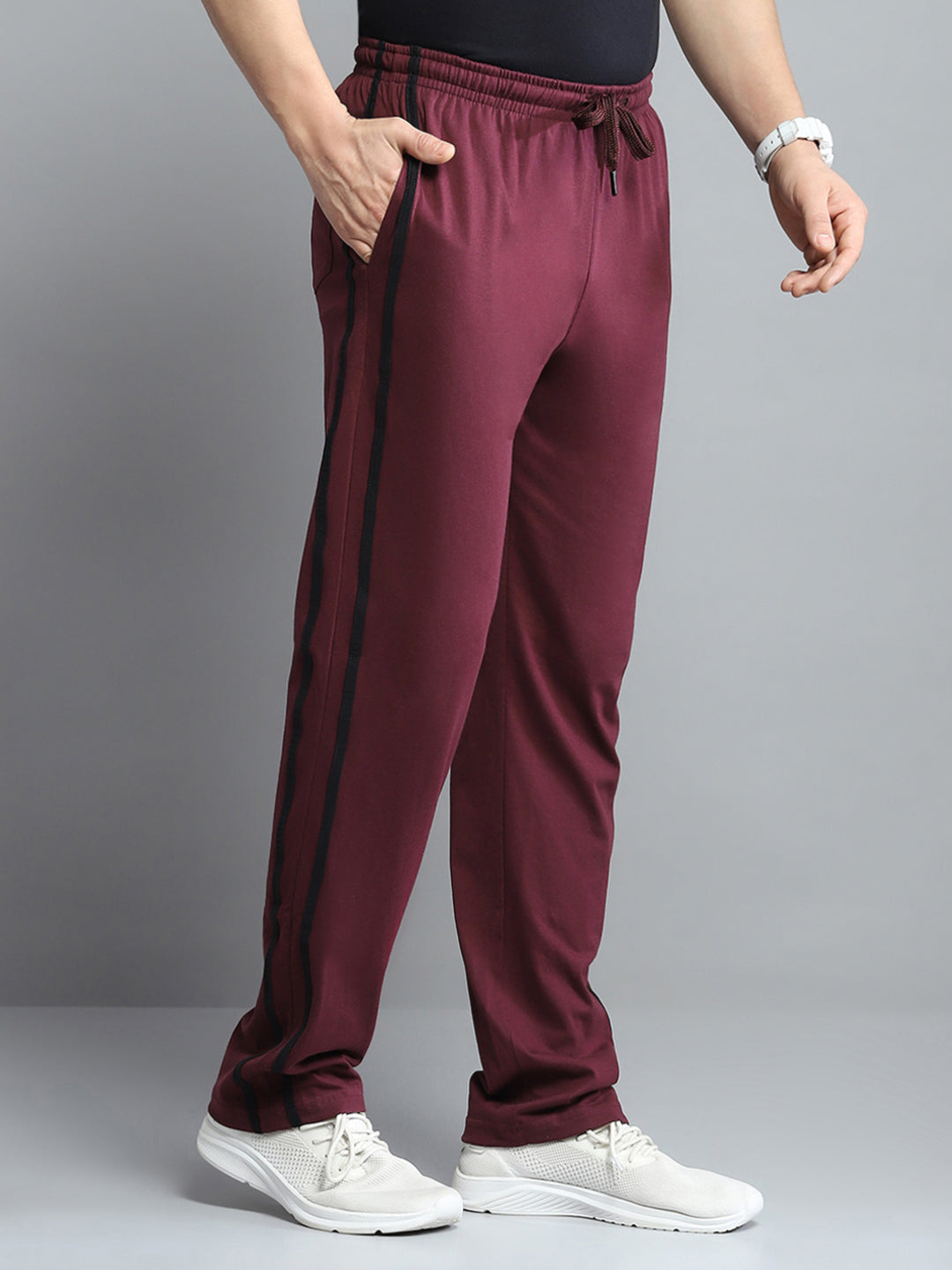 Men Maroon Solid Regular Fit Lower
