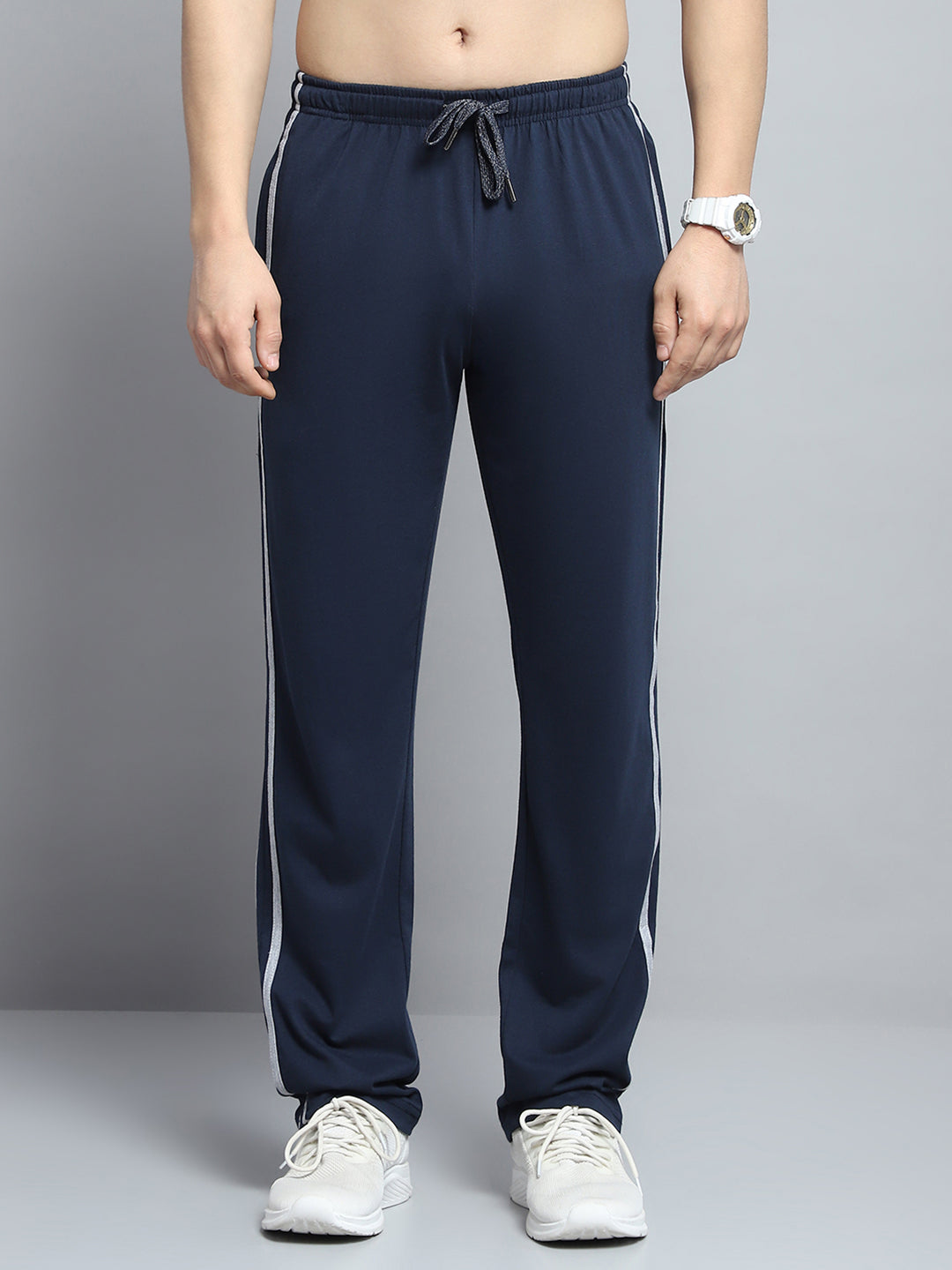 Men Navy Blue Solid Regular Fit Lower